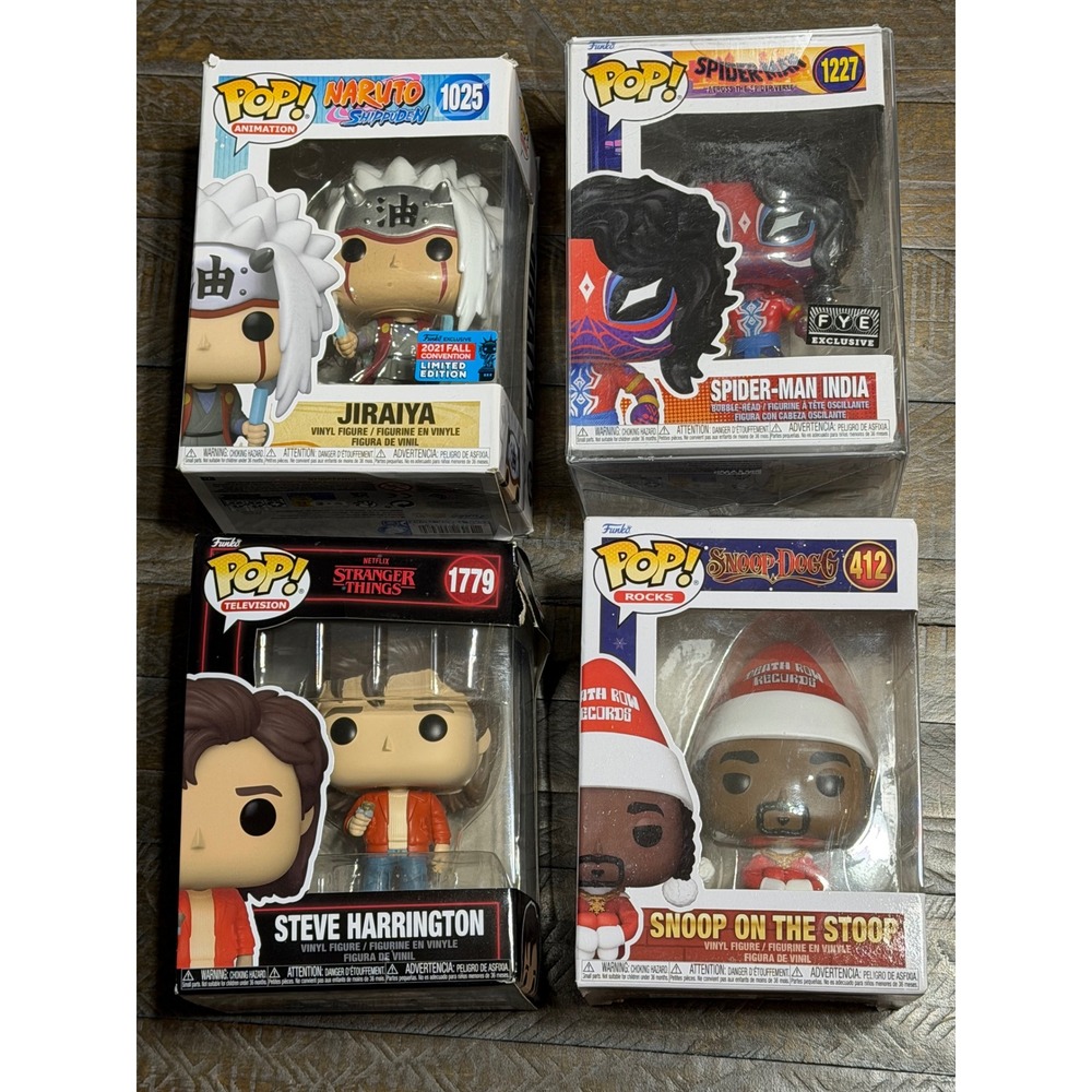 Funko Pop Lot of 4 Jiraiya Spiderman Steve Snoop Dogg New Damaged Box